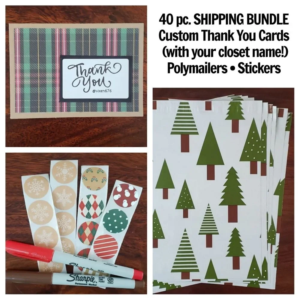 40 PIECE CUSTOM SHIPPING BUNDLE THANK YOU CARDS STICKERS POLYMAILERS